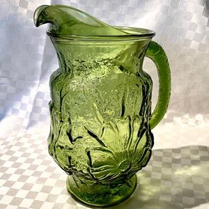 Vintage Olive Anchor Hocking Rainflower Pitcher